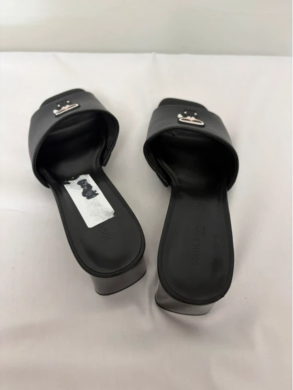Karl Lagerfeld Paris Black Ikonik Karl Block Heel Mule Sandals Size 8.5 - Picture 4 of 7